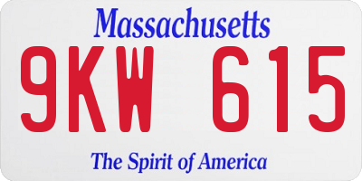 MA license plate 9KW615