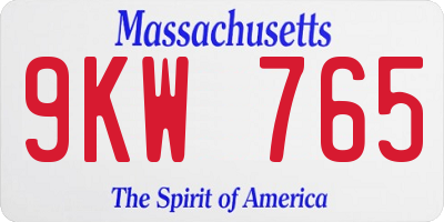 MA license plate 9KW765