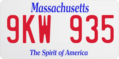 MA license plate 9KW935
