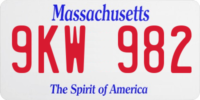 MA license plate 9KW982
