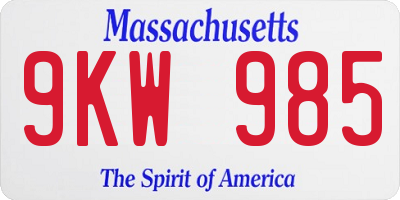MA license plate 9KW985