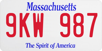 MA license plate 9KW987