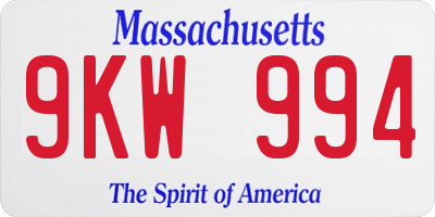 MA license plate 9KW994