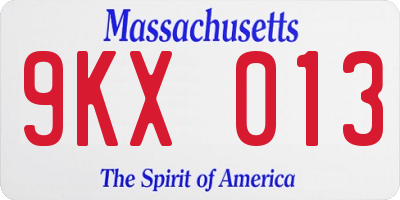 MA license plate 9KX013