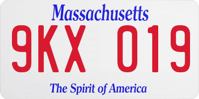 MA license plate 9KX019