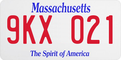 MA license plate 9KX021