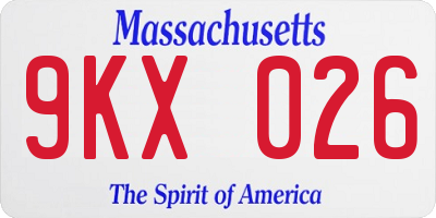 MA license plate 9KX026