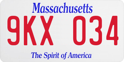 MA license plate 9KX034