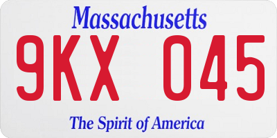 MA license plate 9KX045