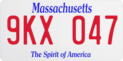MA license plate 9KX047