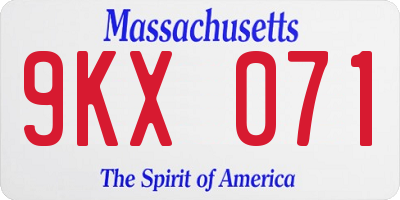 MA license plate 9KX071