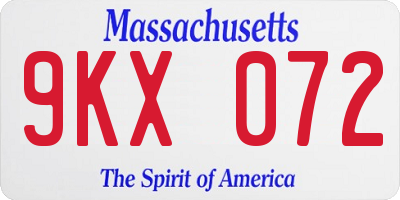 MA license plate 9KX072