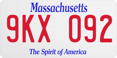 MA license plate 9KX092