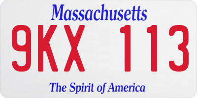 MA license plate 9KX113