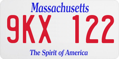 MA license plate 9KX122