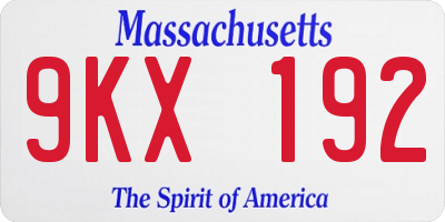 MA license plate 9KX192
