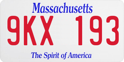 MA license plate 9KX193