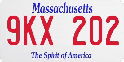 MA license plate 9KX202