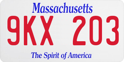 MA license plate 9KX203