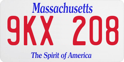MA license plate 9KX208
