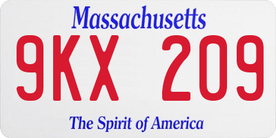 MA license plate 9KX209