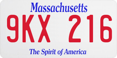 MA license plate 9KX216