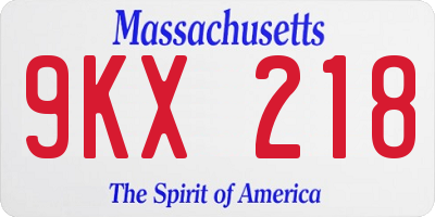 MA license plate 9KX218