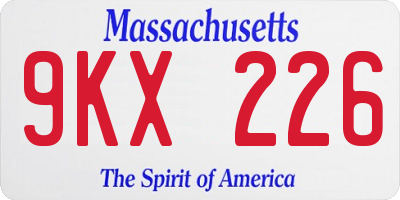 MA license plate 9KX226