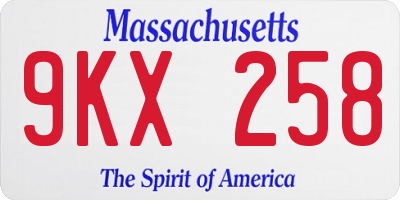 MA license plate 9KX258