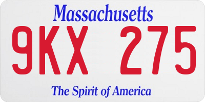 MA license plate 9KX275