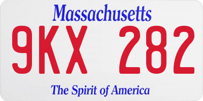 MA license plate 9KX282