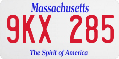 MA license plate 9KX285