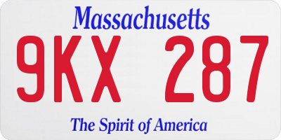 MA license plate 9KX287
