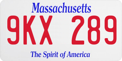 MA license plate 9KX289