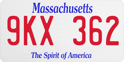 MA license plate 9KX362