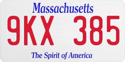MA license plate 9KX385