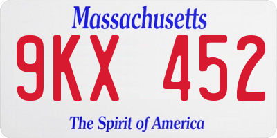 MA license plate 9KX452