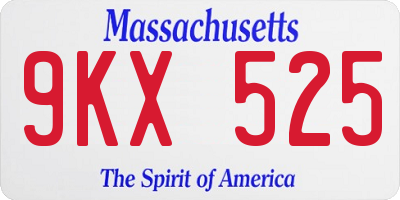 MA license plate 9KX525