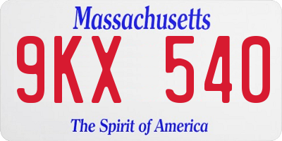 MA license plate 9KX540
