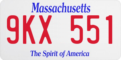 MA license plate 9KX551