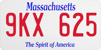 MA license plate 9KX625