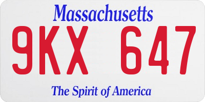 MA license plate 9KX647