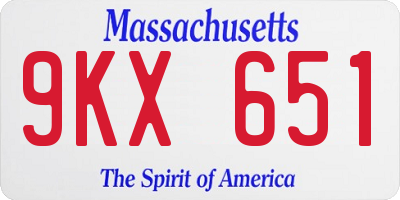 MA license plate 9KX651