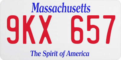 MA license plate 9KX657