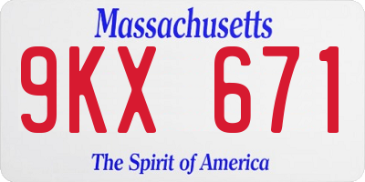 MA license plate 9KX671