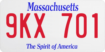 MA license plate 9KX701