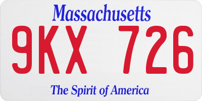 MA license plate 9KX726