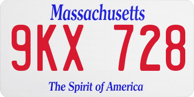 MA license plate 9KX728