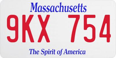 MA license plate 9KX754