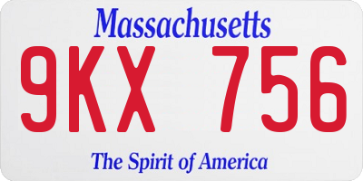 MA license plate 9KX756